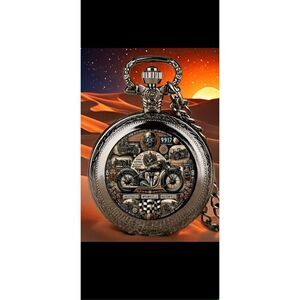 Vintage Motorcycle Pocket Watch Necklace – Biker Art Quartz Watch